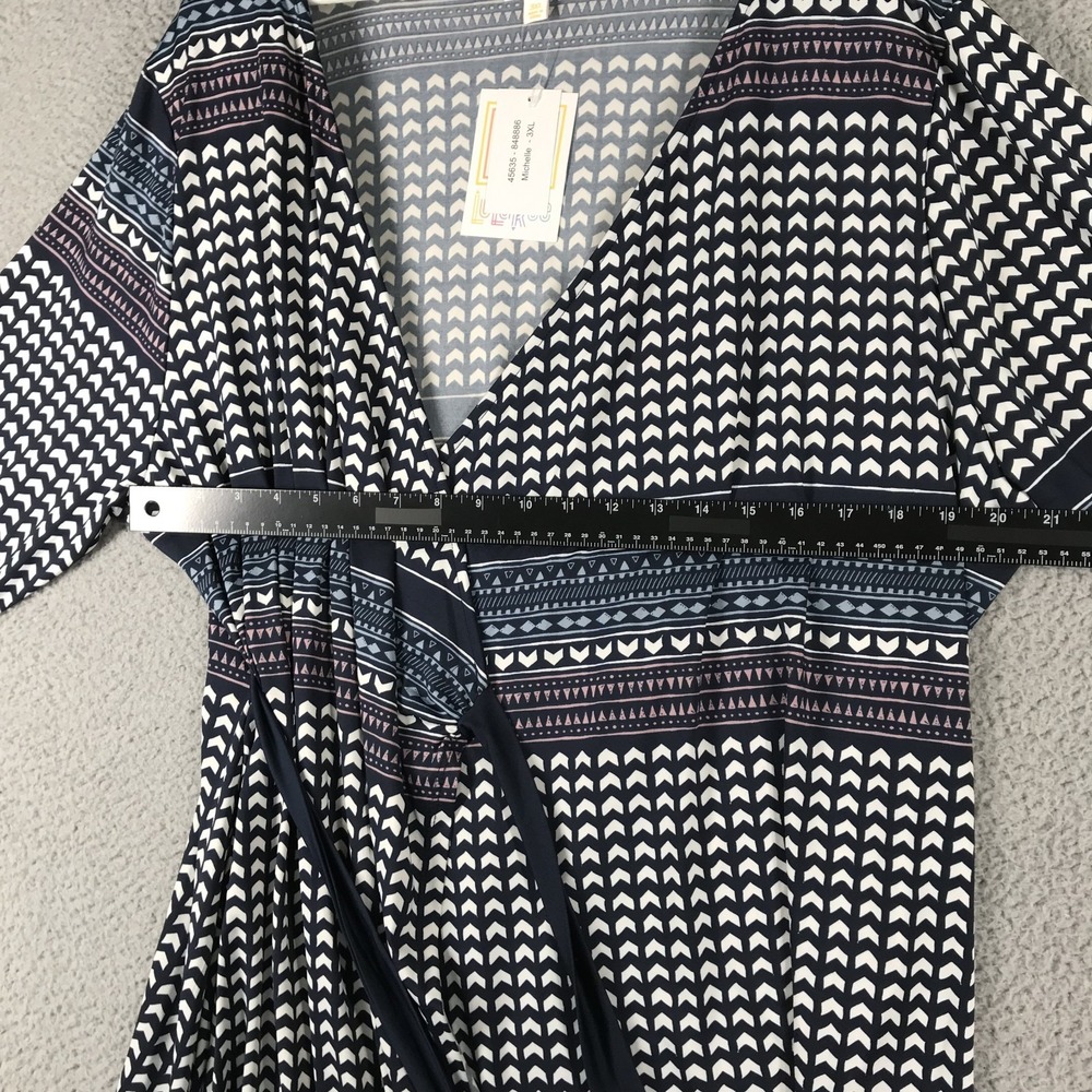 LULAROE Dress Size 3XL Michelle‎ Wrap Style Blue Geometric 3/4 Sleeve NEW - Picture 13 of 16